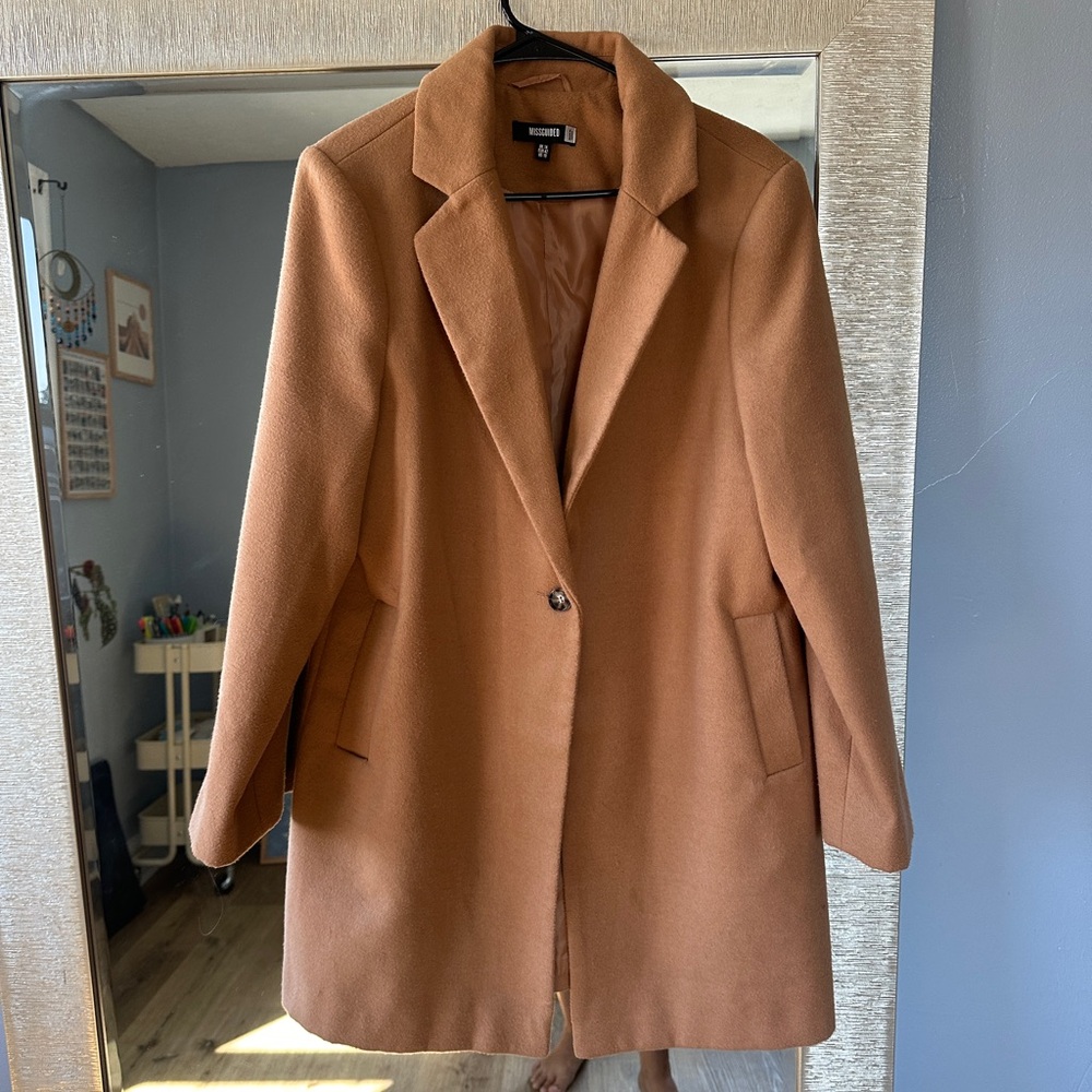 Missguided long tan coat with pockets